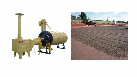 composição que compara dois métodos de secagem de café, uma etapa crucial no processo de pós-colheita. À esque