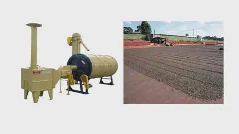 composição que compara dois métodos de secagem de café, uma etapa crucial no processo de pós-colheita. À esque