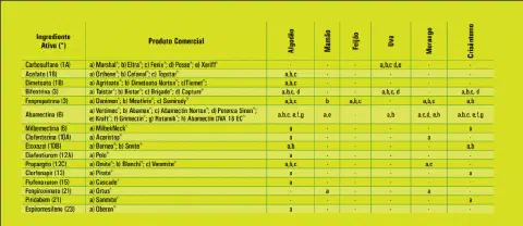 uma tabela informativa com fundo verde-limão, projetada para o setor agrícola. A tabela é organizada em coluna