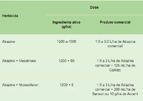 uma tabela informativa sobre a dosagem de herbicidas, focada no uso da Atrazina, tanto de forma isolada quanto
