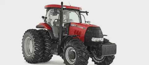 trator agrícola moderno da marca Case IH, modelo 185, em um fundo branco e limpo, característico de uma fot