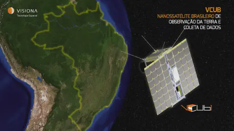 representação gráfica do VCUB, o primeiro nanossatélite de observação da Terra e coleta de dados projetado int