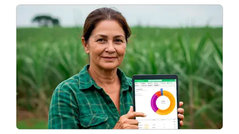 Fazenda em expansão com consultor analisando dados.