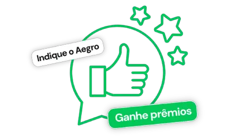 Programa de Indicação Premiada Aegro. Produtor indicando o Aegro e recebendo prêmios.