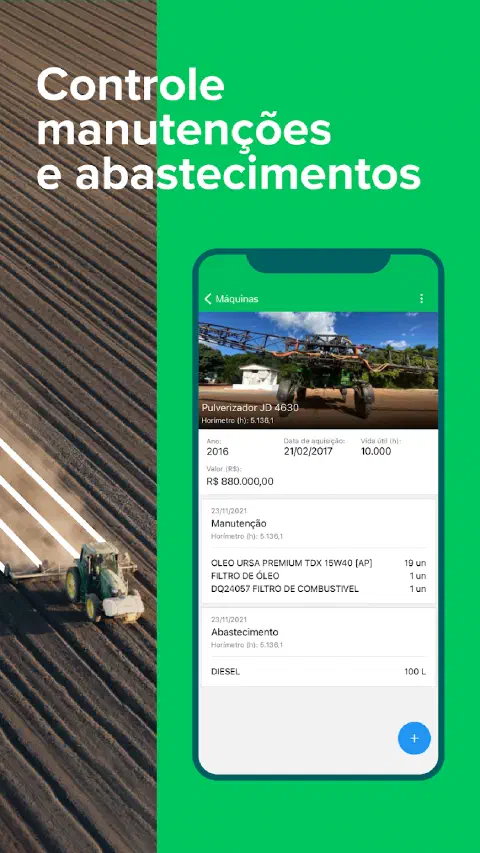 Tela de gestão de patrimônio no aplicativo Aegro Campo