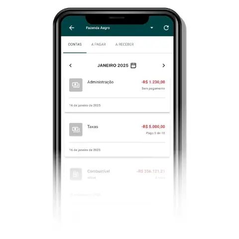 Tela de acompanhamento financeiro no aplicativo Aegro Negócios