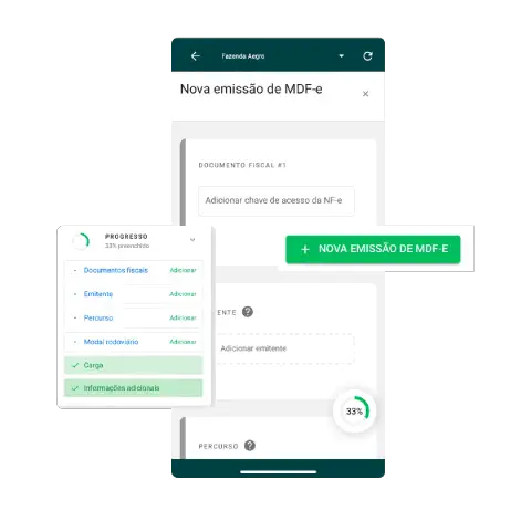 Tela de emissão de MDF-e no aplicativo Aegro Negócios