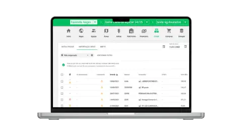 Painel do Aegro mostrando notas fiscais importadas automaticamente.