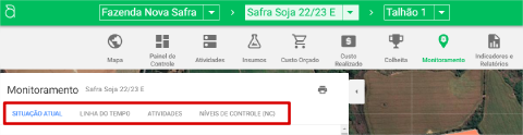 Visão geral das seções do monitoramento de pragas