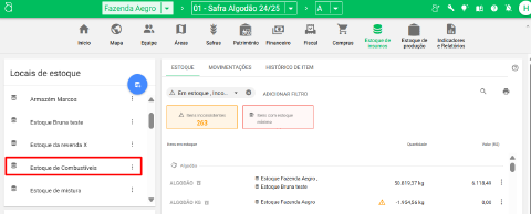 Tela de edição do local de estoque no Aegro