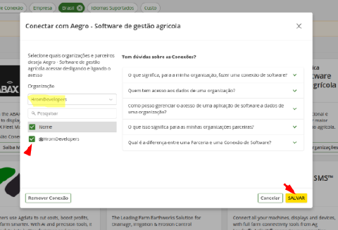 Tela de seleção de organização no Operations Center