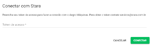 Tela de inserção do token de acesso da Stara