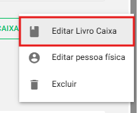 Opção Editar Livro Caixa no menu de três pontos