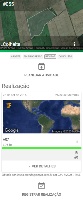 Resumo da atividade com opção Ver detalhes