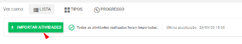 Botão Importar atividades na aba Atividades da safra