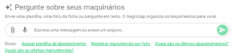 Card Pergunte sobre seus maquinários no painel da aba Patrimônio