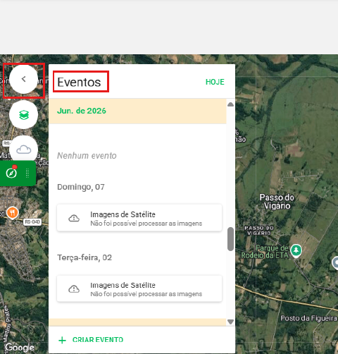 Ícone de Eventos da safra para acesso rápido às imagens NDVI