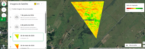 Linha do tempo de eventos da safra com imagens NDVI e atividades