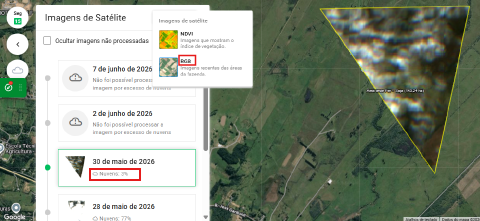 Análise RGB e porcentagem de nuvens da imagem de satélite