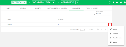 Menu de opções do agrupador com três pontos para editar, arquivar ou excluir