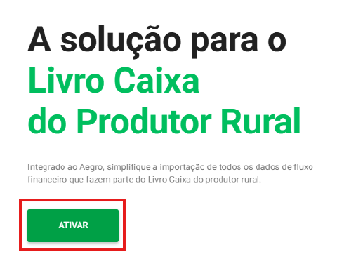 Tela de ativação do Livro Caixa com botão Ativar e termos de uso