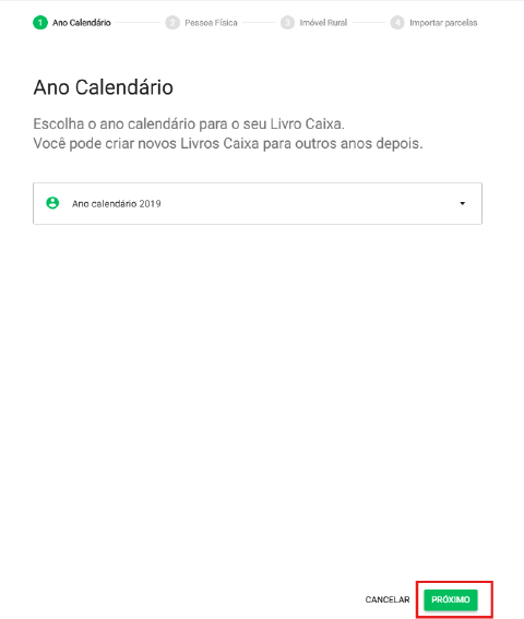 Tela de seleção do ano-calendário para o LCDPR