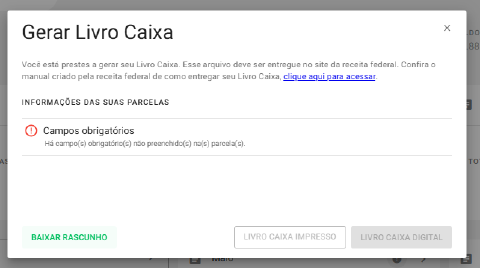 Alerta de erro no preenchimento do registro fiscal do LCDPR
