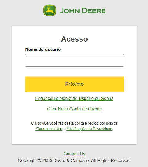 Tela de login do John Deere Operations Center