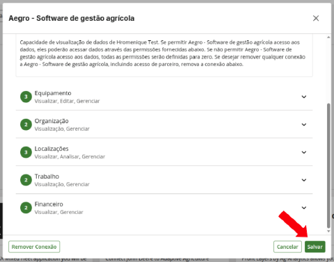 Botão Salvar para aplicar as configurações de acesso