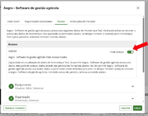 Seção Acesso com permissão Pode acessar ativada