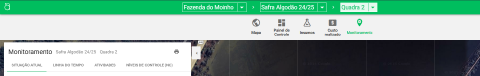 Tela de monitoramento do talhão com abas de navegação