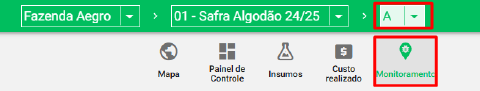 Aba Monitoramento com resumo das pragas no talhão