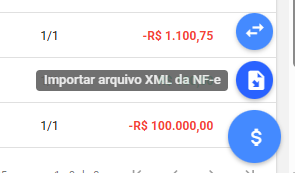 Menu do botão + do Financeiro com a opção Importar XML da NF-e