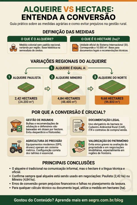 Infográfico educativo sobre 1 Alqueire Corresponde A Quantos Hectares