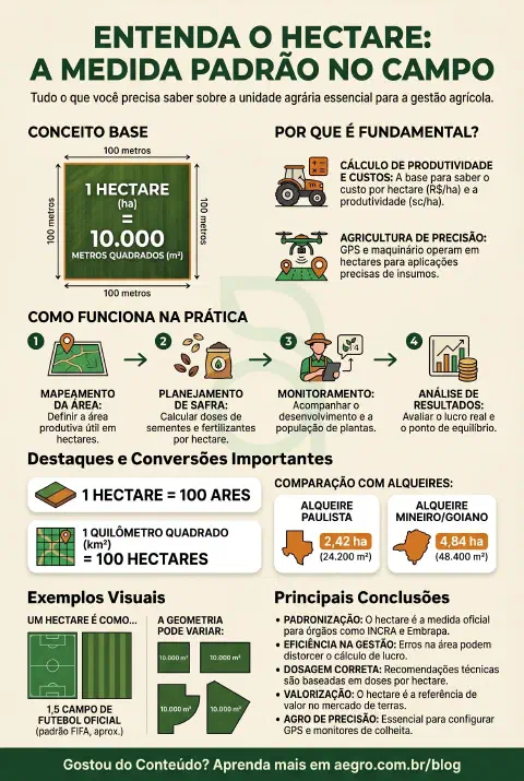 Infográfico educativo sobre 1 Hectare Tem Quantos Metros Quadrados
