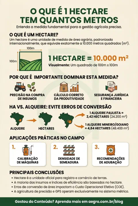 Infográfico educativo sobre 1 Hectare Tem Quantos Metros