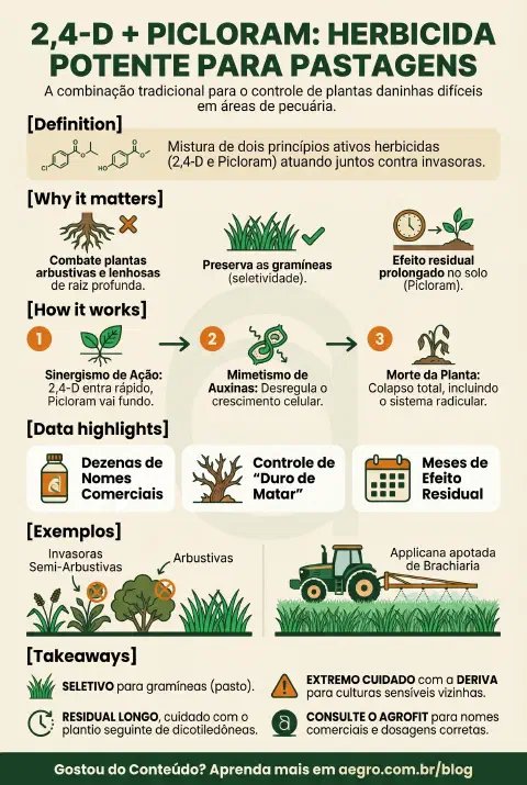 Infográfico educativo sobre 2 4 D Picloram Nomes Comerciais