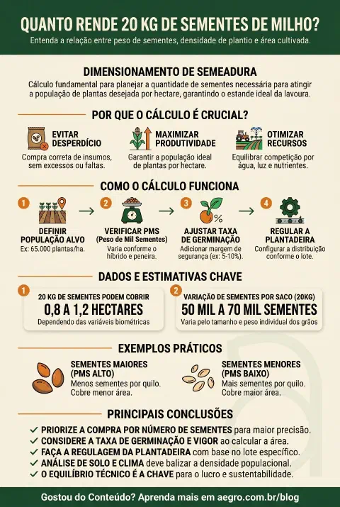 Infográfico educativo sobre 20 Kg De Milho Planta Quantos Hectares