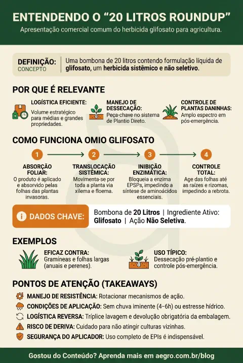 Infográfico educativo sobre 20 Litros Roundup