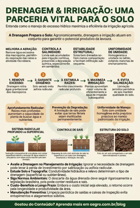 Infográfico educativo sobre A Drenagem Ajuda A Irrigar O Solo