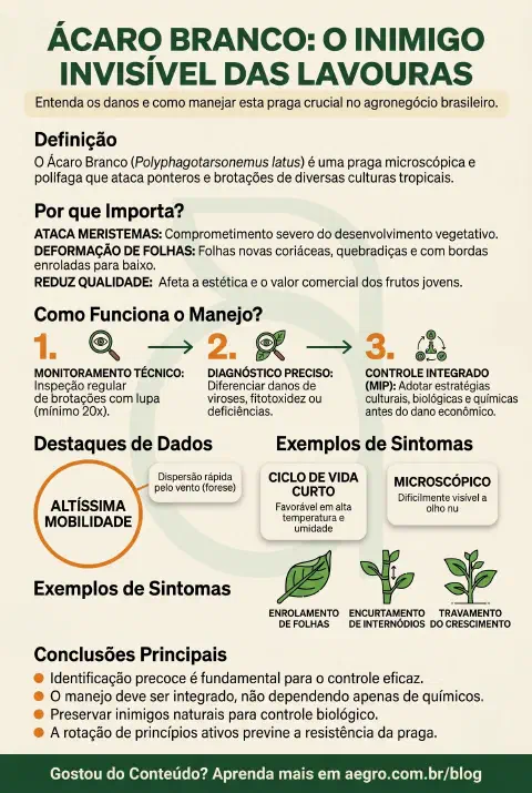 Infográfico educativo sobre Ácaro Branco