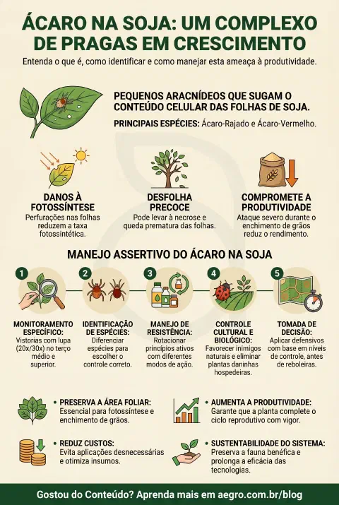 Infográfico educativo sobre Ácaro Na Soja
