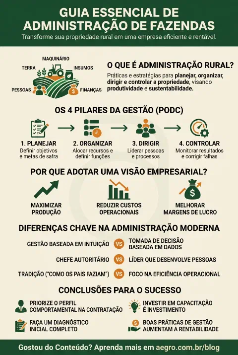 Infográfico educativo sobre Administração De Fazendas