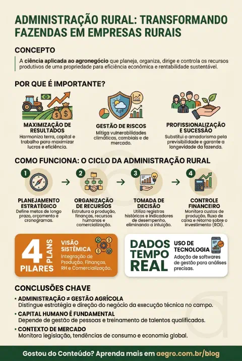 Infográfico educativo sobre Administração Rural