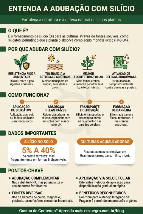 Infográfico educativo sobre Adubação Com Silício