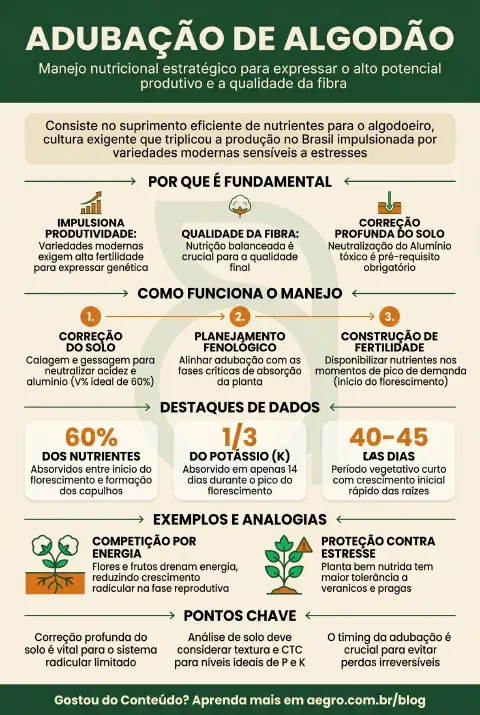 Infográfico educativo sobre Adubação De Algodão