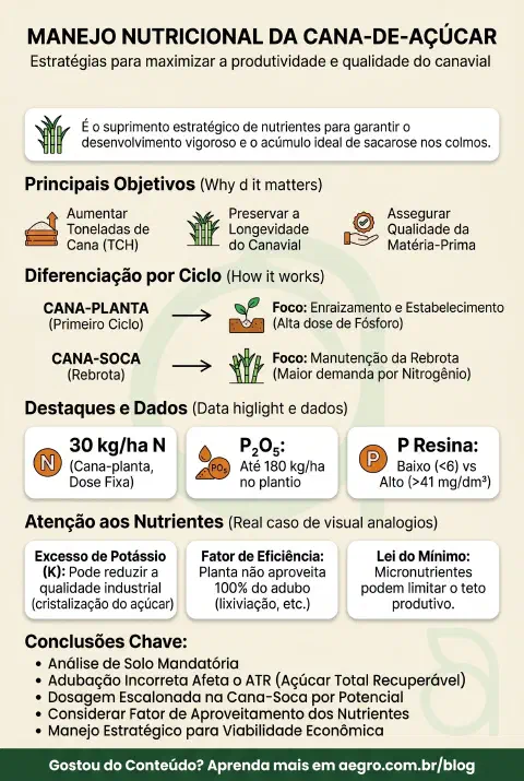 Infográfico educativo sobre Adubação De Cana De Açúcar