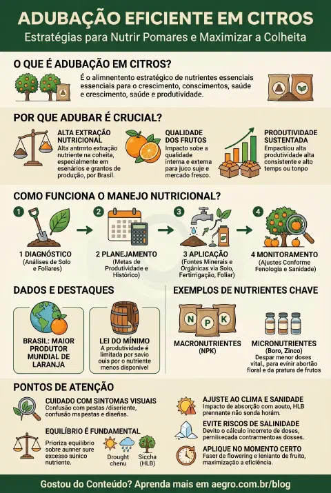 Infográfico educativo sobre Adubação Em Citros
