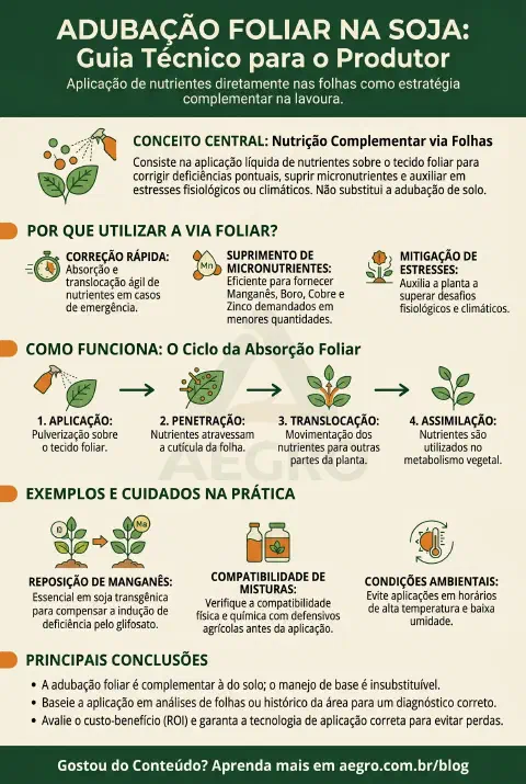 Infográfico educativo sobre Adubação Foliar Em Soja