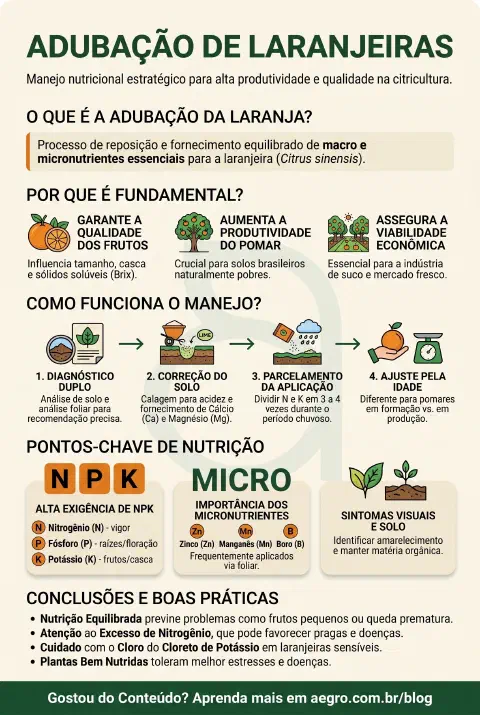 Infográfico educativo sobre Adubacao Laranja